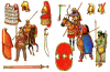 Armamento persa guerreros persas. Izquierda guerreros de las satrapias de Asia Menor, derecha guerreros de Persia y Media 