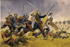 Infantería celta o gala atacando a los romanos. Autor Angus McBride 