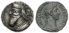 Vologases IV y Marco Aurelio. A la izquierda moneda de Vologases IV rey de Partia (147-191) y moneda de Marco Aurelio emperador de Roma (169-180)