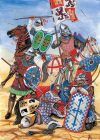 Batalla de Aljubarrota 1385 ejército castellano: se puede ver portaestandarte, jinete ligero, infante, jinete pesado y ballestero. Autor Cabrera Nieto 