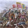 Batalla de Azincourt o Agincourt 1415. arqueros contra caballeros franceses desmon