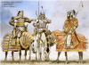 Guerreros de la estepa siglos XI - XII: 1 jefe mongol; 2 guerrero naimar; 3 noble de Kara Kitan. Autor Angus McBride para Osprey 