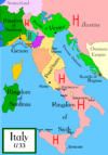Mapa de la península Italiana en 1733
