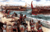 Segunda batalla naval de Siracusa 413 AC, los atenienses intantan romper el cerco para salir de Siracusa, pero son derrotados. Autor Peter Bull 