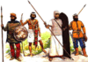 Levas de Jerjes 480 AC: de izquierda a derecha kardake ligero, arquero indio, infante egipcio, infante arquero persa del este. Autor Richard Scollins