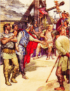 Mario y los embajadores de los cimbrios. Mario muestra a los cimbrios los prisioneros teutones capturados por los secuanos