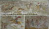 Pintura de sármatas tumba de Kerch (antigua Panticapaeum, capital del reino del Bósforo). Arriba lucha entre jinetes lanceros; abajo izquierda lancero contra infante, abajo derecha infantes se observa uno con un estandarte tipo vexilatio en vez de draco 