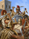 Pirro rey de Épiro luchando en Grecia. Portada de la revista Ancient Warfare. Autor Johnny Shumate. Fuente http://johnnyshumate.com/