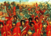 Batalla de Carras o Carrae 53 AC. Fase final, los catafractas partos cargan contra los romanos. Autor Giuseppe Rava