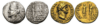 Vologases I y Neron. A la izquierda moneda Vologases I rey de Partia (51 - 78), a la derecha moneda de Nerón emperador de Roma (37-68)