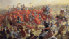 Batalla de los Campos Cataláunicos o de Chalons 451 (3).Los héduos y gépidos de Ardarico cargan contra la línea romana de Aecio que se defiende formando un muro de escudos. Autor Mark Churms
