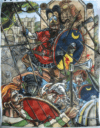 Batalla de Parma 553, muerte de Fulcaris Este se protege por una lápida mientras es atravesado por angones 
