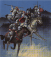 Batalla de Tagina 552. El ejército de Narsés persigue a los ostrogodos. A) guerrero lombardo noble; B) noble gépido; C) jinete lombardo; D) arquero lombardo; E) infante lombardo. 