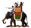 Elefante de guerra sasánida. Lleva el conductor, y en la torre un jabalinero y un arquero