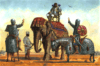 General sasánida encima de un elefante es saludado por dos savarán clibanarios sasánidas. Autor Dariusz Bufnal 