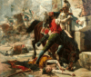 Levantamiento del 2 de mayo de 1808. Malasaña y su hija se baten contra los franceses. Esta pintura muestra el momento en el que Juan Malasaña ataca a un coracero francés que acaba de asesinar a su hija, la famosa Manuela Malasaña. Autor de Eugenio Álvarez Dumont.