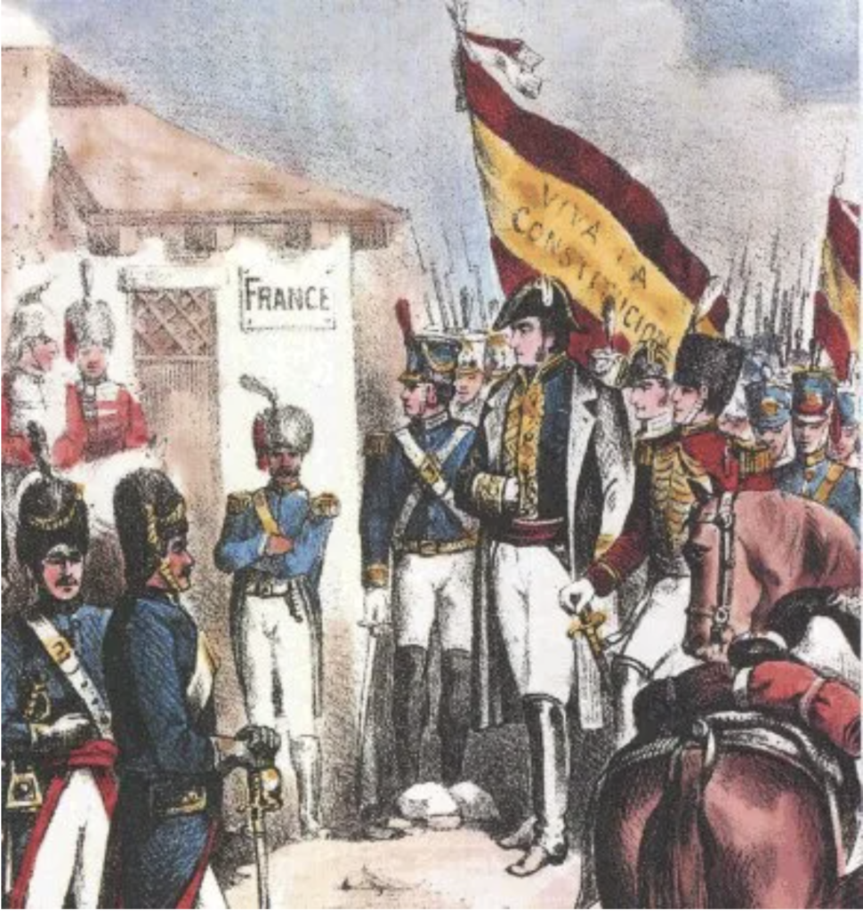 Pronunciamiento de Espoz y Mina. El general cruzando la frontera francesa