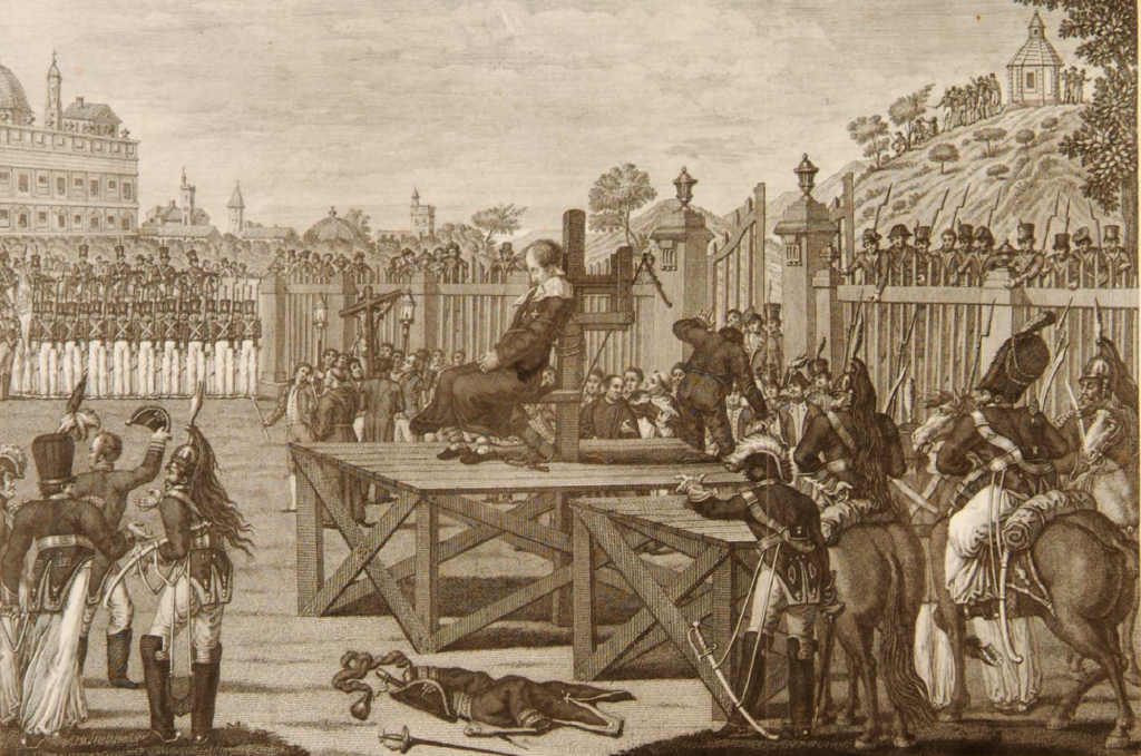 Ejecución del general Elío (4 de septiembre de 1822) en el Llano del Real mediante el garrote vil. Autor anónimo.